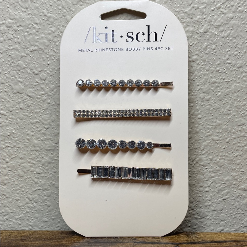 Kitsch Gold Rhinestone Bobby Pins 4 Piece Hair Accessory Set